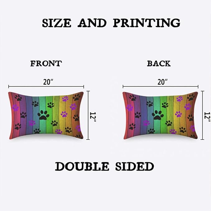 TKS MITLAN Colorful Wood Background Pillow Covers 12 x 20 Inch Cat Paw Print on - Image 2