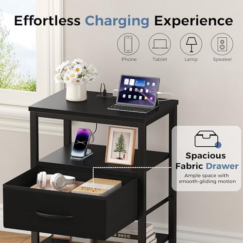 dumos night stand set 2 with charging station, side view