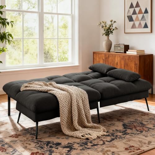 comhoma 72″ convertible futon sofa bed, adjustable backrest, side view