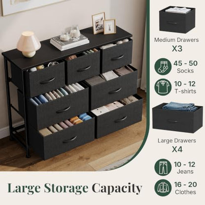 fabric dresser for bedroom with 7 drawers, chest, side view