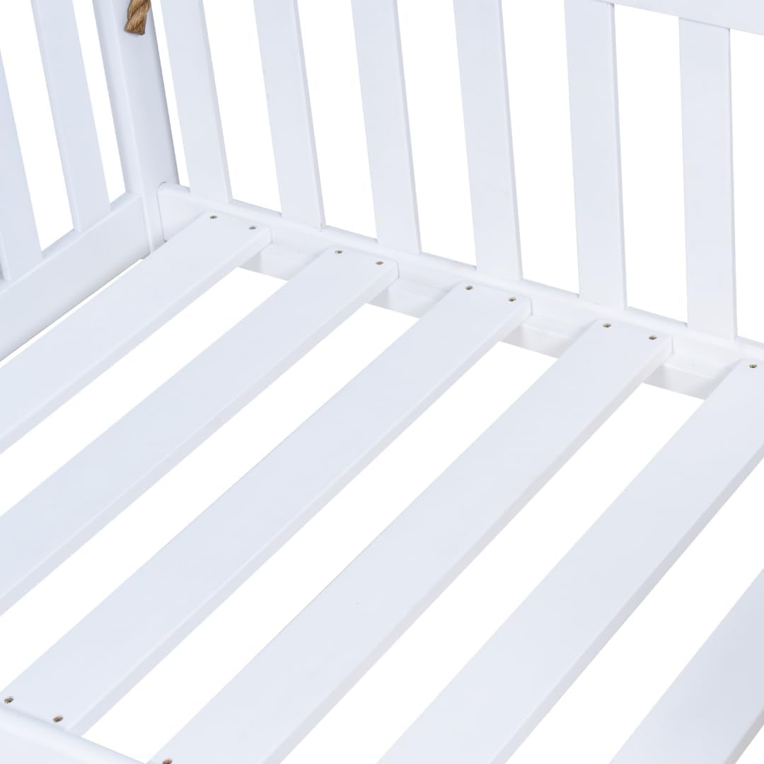 east green charleston twin white porch swing bed, close-up detail