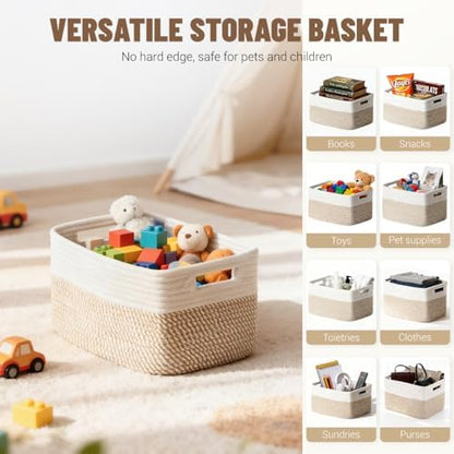 woven storage baskets, decorative storage bins for organizing showing dimensions