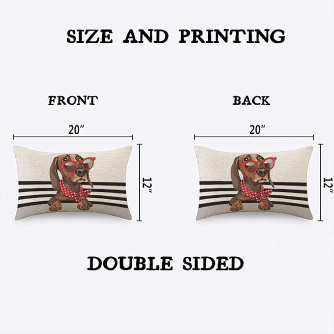 TKS MITLAN Brown Dachshund Dog Pillow Covers 12 x 20 Inch Red Sunglasses and - Image 4