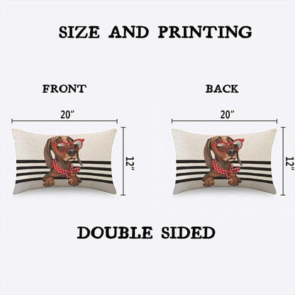 TKS MITLAN Brown Dachshund Dog Pillow Covers 12 x 20 Inch Red Sunglasses and - Image 4