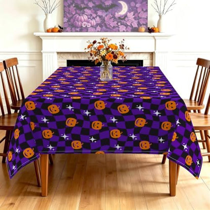Halloween Pumpkin Checkerboard Rectangle Kitchen Tablecloth 60x120 Inch