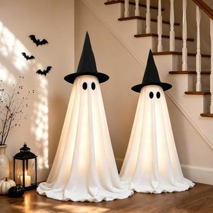 Halloween Ghost Decorations Indoor, 2 Packs Light Up Ghosts with Remote