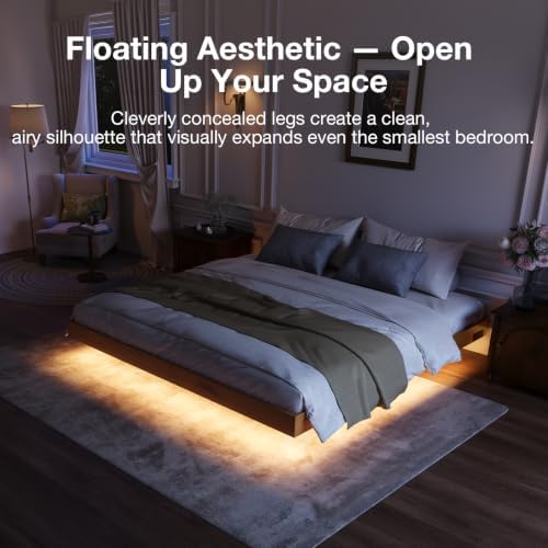 novilla floating solid wood king size bed frame, view 13