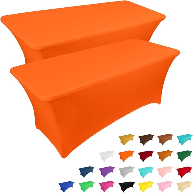 IVAPUPU 2 Pack 8FT Table Cloth for Rectangular Fitted Events Stretch Orange by IVAPUPU