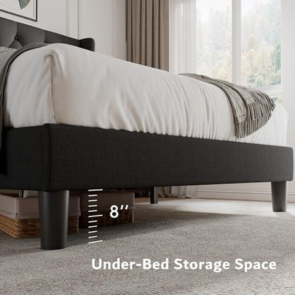 ipormis full size platform bed frame with button, side view