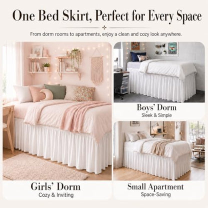 white twin xl college dorm bed skirt 42", view 9