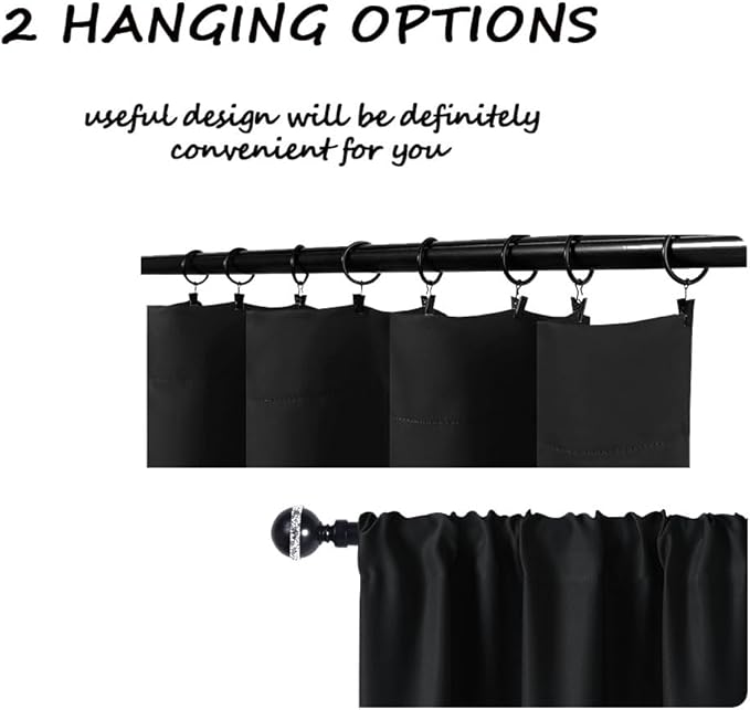 Black Kitchen Curtains for Windows 2 Panels Set 48 Inch Length Blackout Short - Image 5