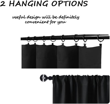 Black Kitchen Curtains for Windows 2 Panels Set 48 Inch Length Blackout Short - Image 5