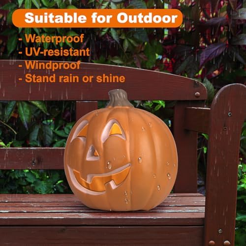 11" Jack O Lantern Halloween Pumpkin Lantern Light Up Pumpkin Decorations Lighted Pumpkin with LED Bulb Indoor/Outdoor Pumpkin Decoration
