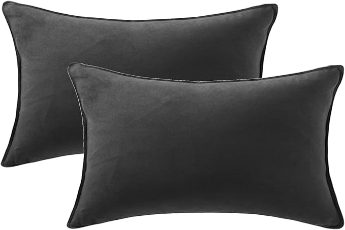 Fancy Homi 2 Packs Black Long Lumbar Decorative Throw Pillow Covers 14x24 Inch by Fancy+Homi