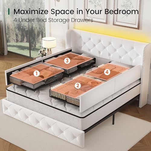 larmace queen size bed frame with led lights, close-up detail