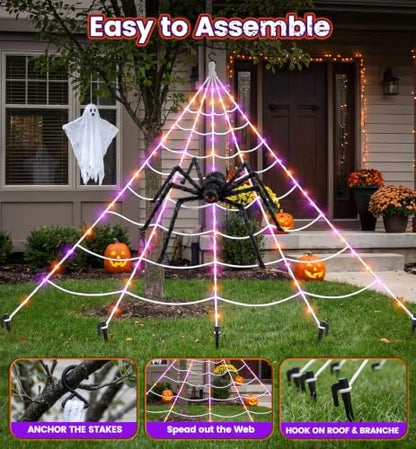 Upgrade Halloween Spider Web Decorations Outdoor + 59" Giant Spider Décor