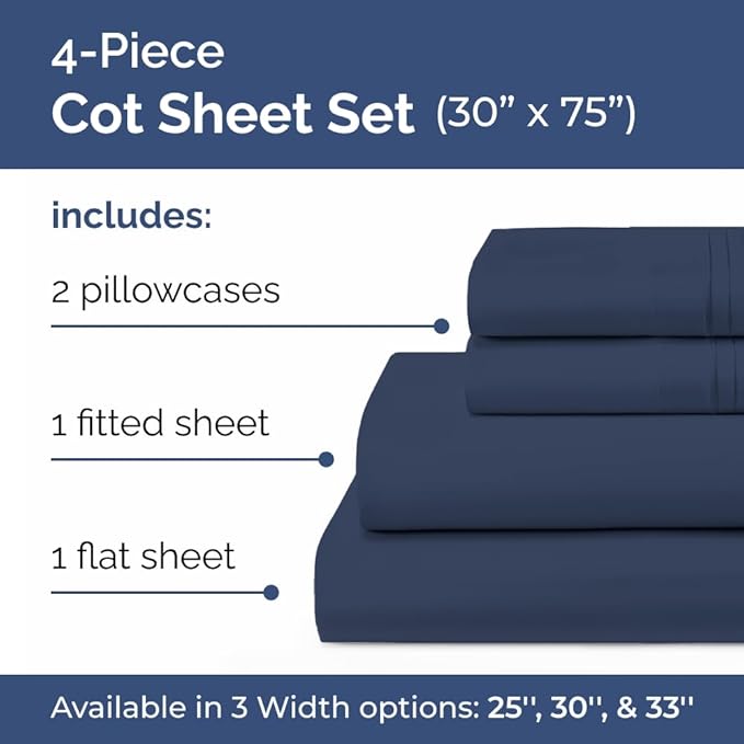 Cot Sheet Set 30” x 75” – 4 Piece Cot Size Narrow Twin Mattress Sheets – Ideal - Image 2