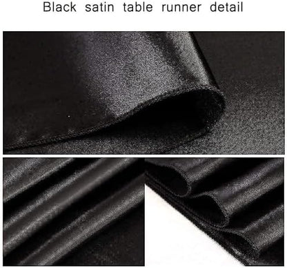 24 Pack Black Table Runners 12 x 108 Inches Long Smooth Satin Silk Black Halloween Table Runner for Party Wedding Birthday Banquet Decoration