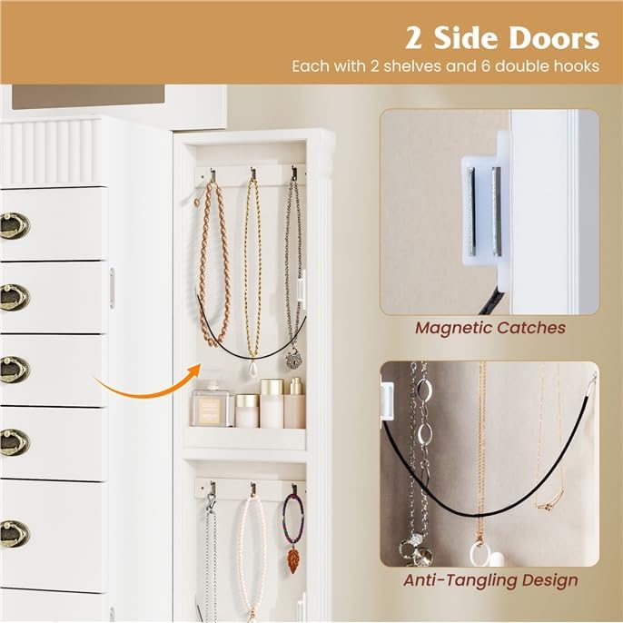 ldaily standing jewelry armoire cabinet, wooden storage chest showing dimensions