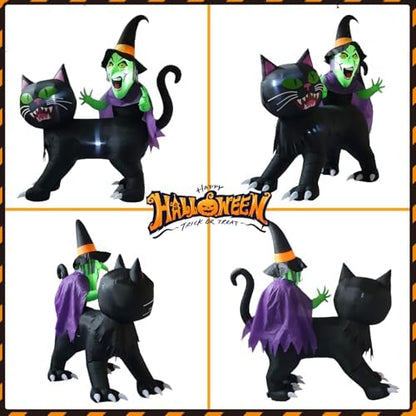 LANGXUN 8ft Witch Riding Black Cat Halloween Inflatable