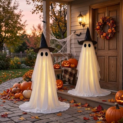 2Pcs Halloween Decorations Outdoor,5FT Height Spooky Ghost Halloween Decor