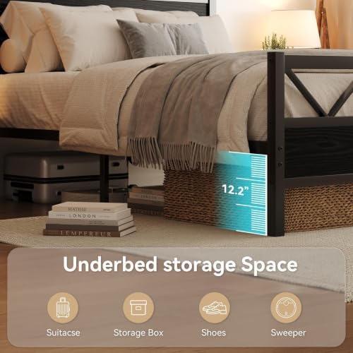 immerstable queen size bed frame with 51.2" tall showing dimensions