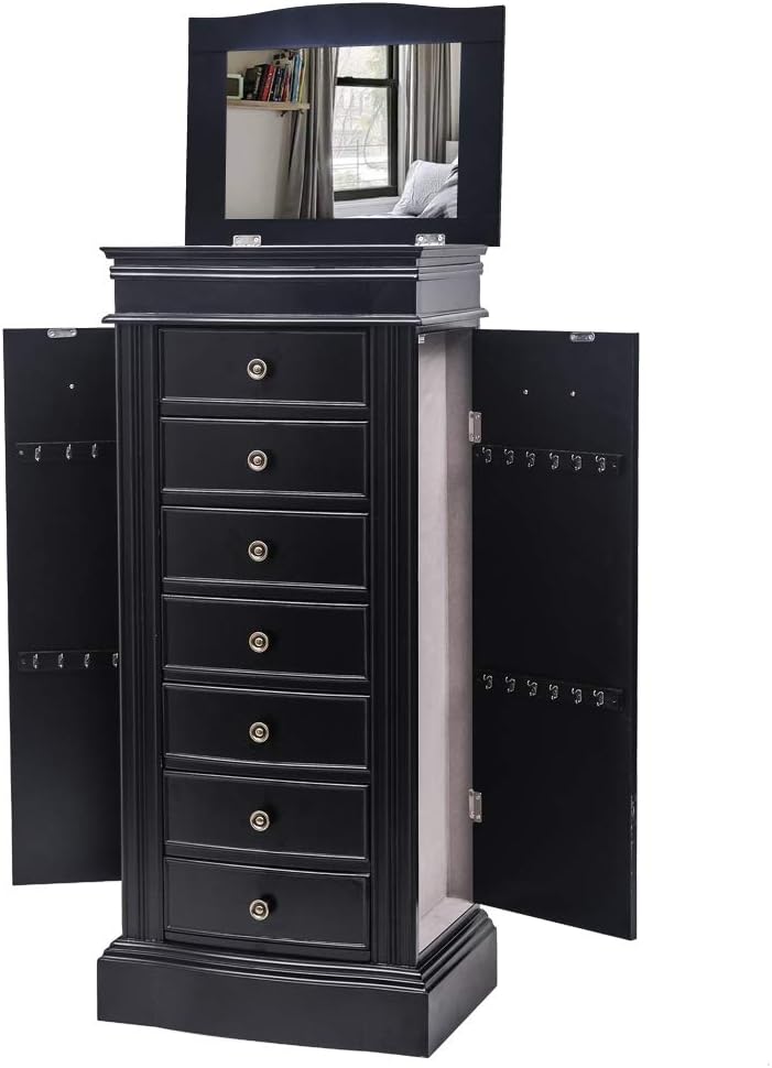 standing jewelry armoire with mirror, large jewelry cabinet, main product view
