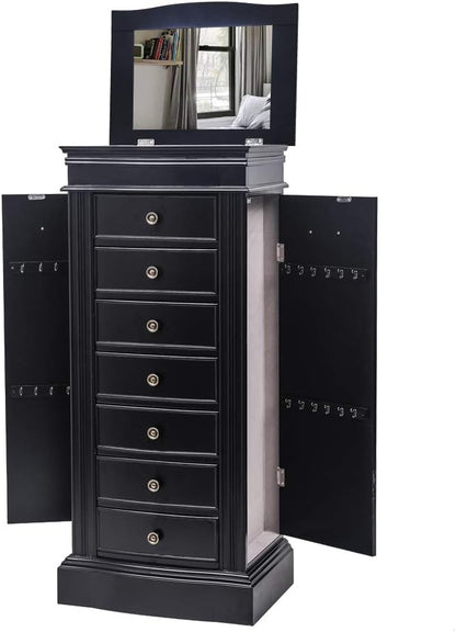 standing jewelry armoire with mirror, large jewelry cabinet, main product view