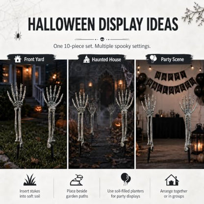 Halloween Skeleton Arms and Hands, 10-Piece Outdoor Yard Decorations Set