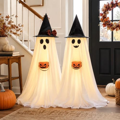 Halloween Decorations Indoor Lighted Ghost, 2 Pack Cute Light Up Ghosts