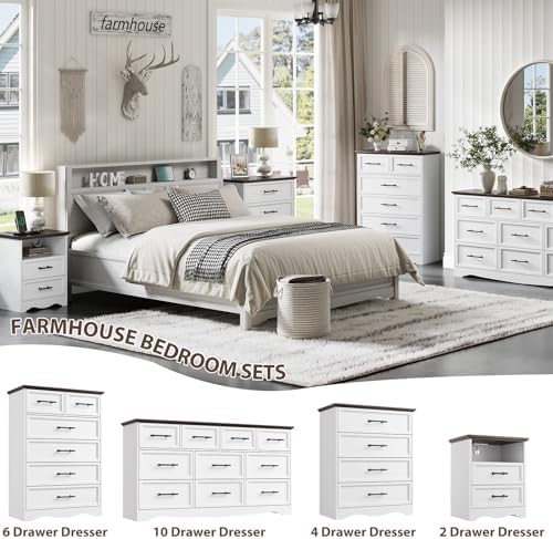 yansnwo white nightstand with charging station, 19.7" 2-drawer, side view