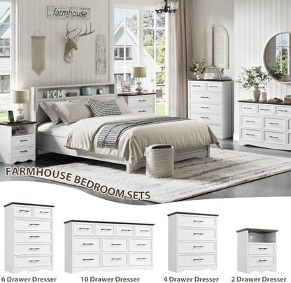 yansnwo white nightstand with charging station, 19.7" 2-drawer, side view
