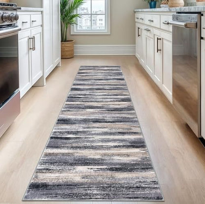 lansny modern abstract runner rug 2.6x8, grey black shown in use