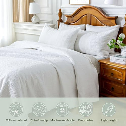 white 100% cotton queen size quilt bedding set, close-up detail