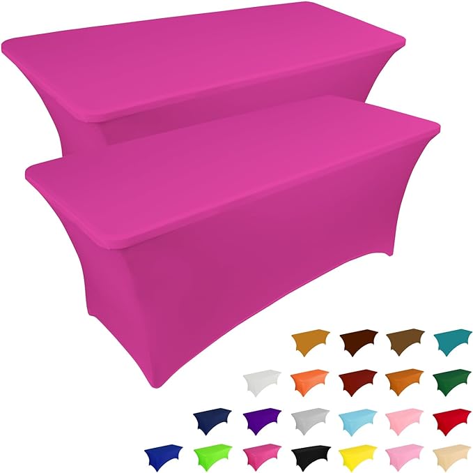 IVAPUPU 2 Pack 4FT Table Cloth for Rectangular Fitted Events Stretch Fuchsia by IVAPUPU