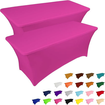 IVAPUPU 2 Pack 8FT Table Cloth for Rectangular Fitted Events Stretch Fuchsia by IVAPUPU