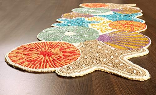 Lightnpro Seashell Hand Beaded Needlework Decorative Orange Blue Table Runner for Christmas Easter Fall Harvest Halloween Thanksgiving - A Beautiful Complement to Your Table Décor - 13x36 Inch