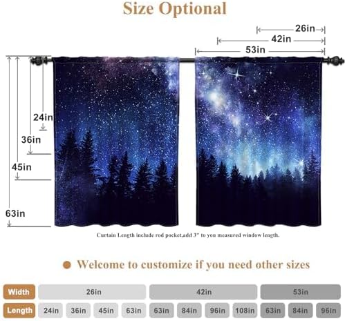 Renaiss 26 x 36 Inch Galaxy Forest Kitchen Tier Curtains Starry Sky Twinkle - Image 6