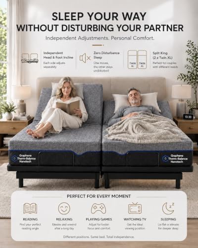 marsail adjustable bed frame full with mattress &, front angle view