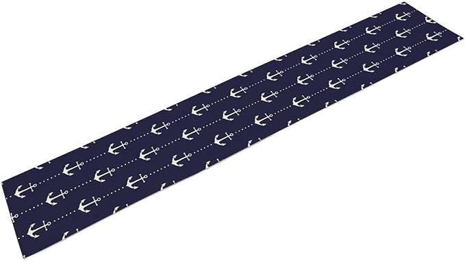 Anchor Table Runner, Nautical Navy Blue Retro Sailing Seasonal Anchor Print - Image 6