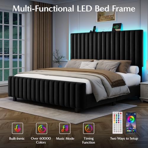 50" tall queen bed frame with adjustable headboard, side view