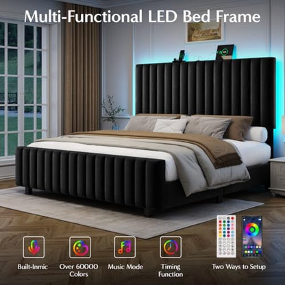 50" tall queen bed frame with adjustable headboard, side view
