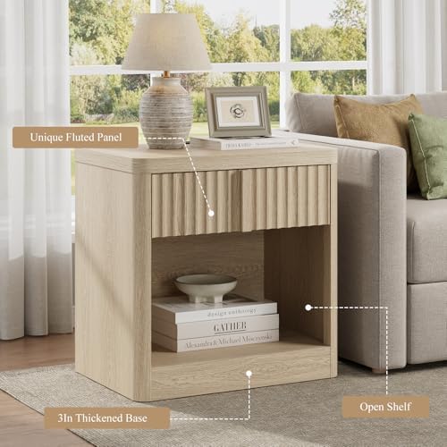 yansnwo 23.6" fluted nightstand set of 2 with, side view