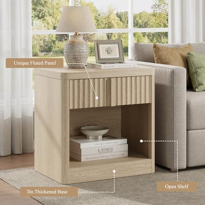 yansnwo 23.6" fluted nightstand set of 2 with, side view