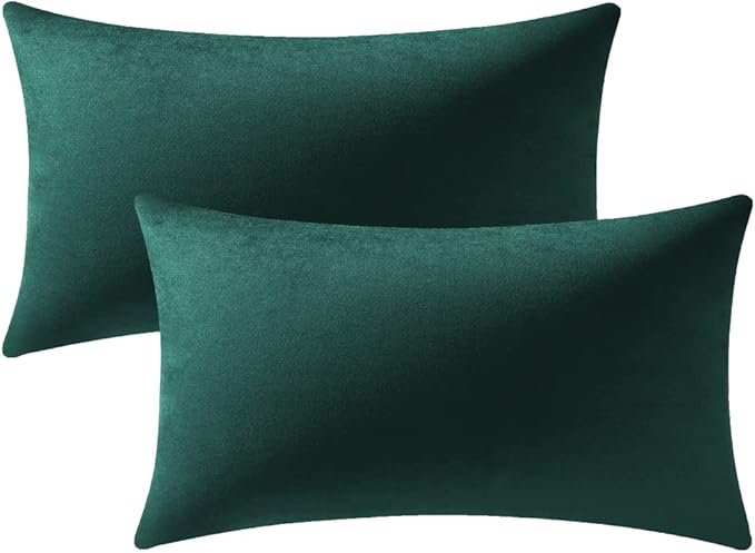 Decorative Pillow Covers 12x20 Green Christmas: 2 Pack Cozy Soft Velvet by DEZENE