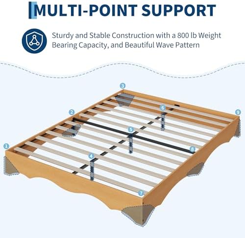 garvee full wood platform bed frame, wave edge showing dimensions