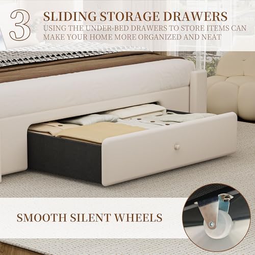 queen size bed frame with 3 storage drawers, package contents