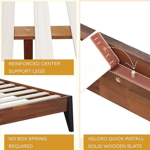 acacia emery bed frame with headboard 100% solid, side view