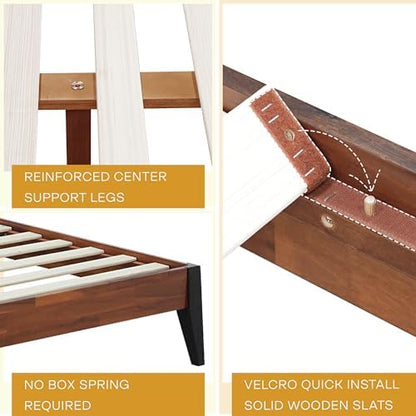 acacia emery bed frame with headboard 100% solid, side view