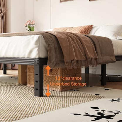 14 inch metal cal king bed frame with on a desk or shelf